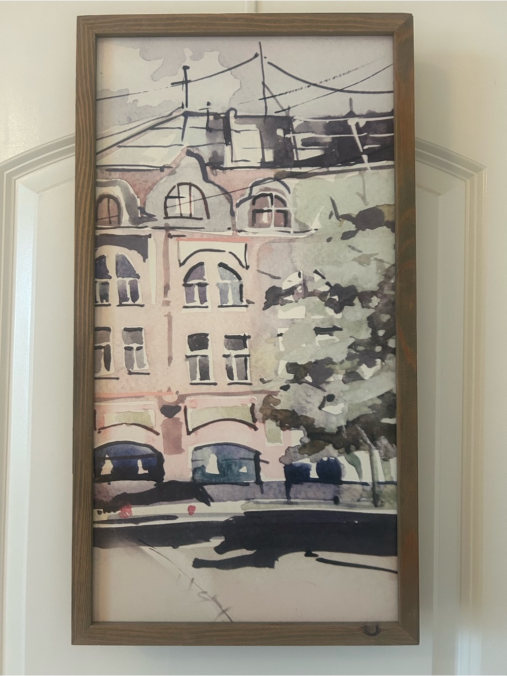 Framed Pink and Cream Urban Watercolor Print - Home Art